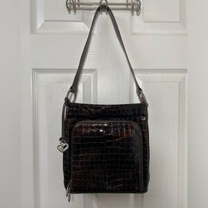 Brighton Brown Shoulder Bag with Crocodile Texture